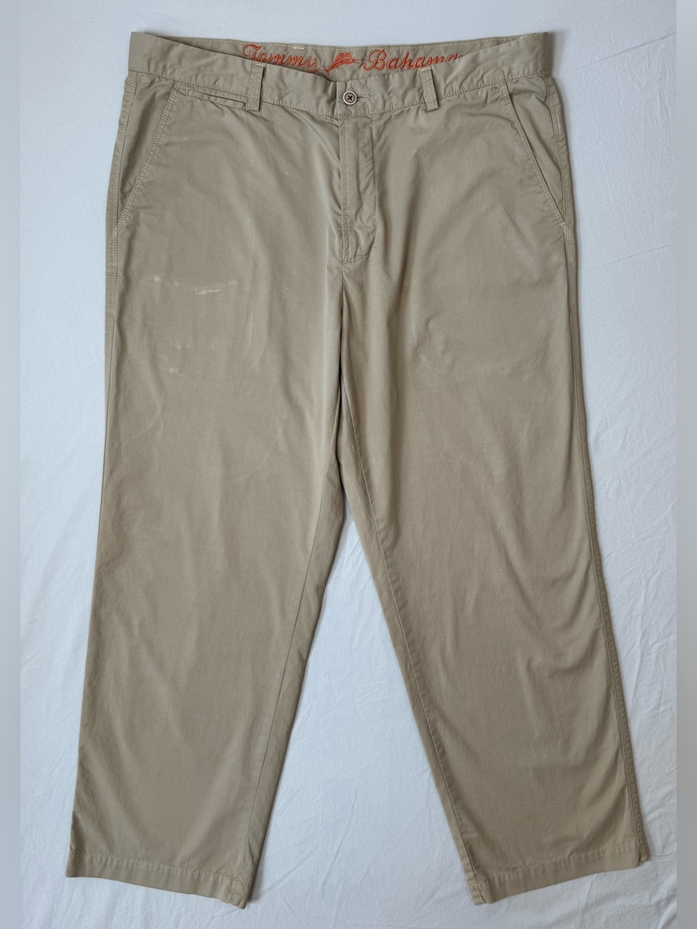 Tommy Bahama Men’s Khaki Casual Flat Front Pants Size 36x30 Cotton Spandex Blend